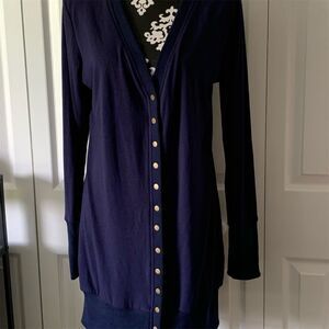 Merokeety Women's Navy Blue Snap‎ Front Cardigan Sweater Size M